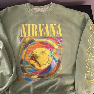 Urban Outfitters Light Green Nirvana Smile Oversized Crew